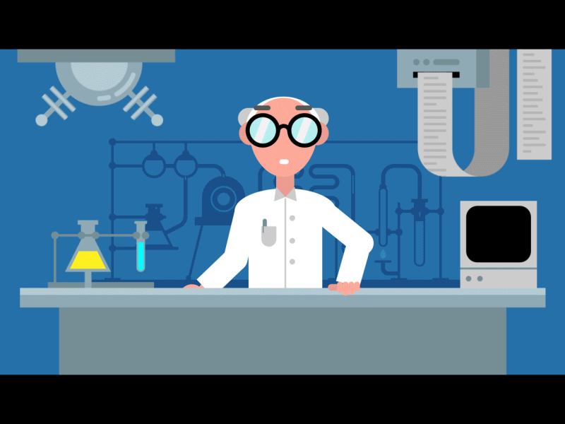 Scientist animation atom boom experiment flash flat glasses laboratory professor science simple tesla