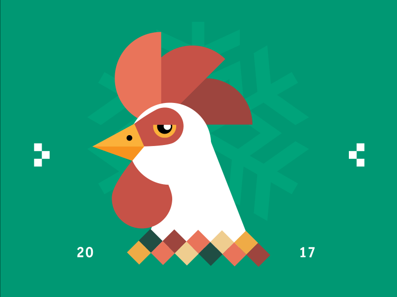 Rooster 2017 christmas cock dancing flat illustration json lottie new year snow