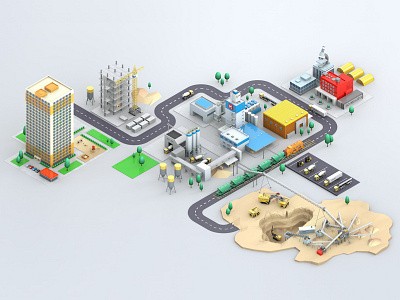 "Kovalska" developer 3d building c4d cinema 4d factory illustration infographic isometric mine scene truck