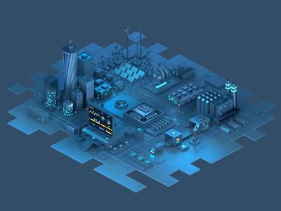 The Internet of Things animation c4d charts cinema4d city conveyor factory iot isometric octane truck