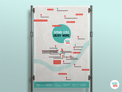 Enjoy The Arts Map arts cincinnati map nonprofit poster red turquoise