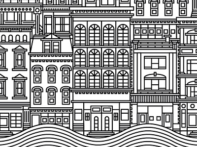 Italianate City architecture black and white building cincinnati geometric icon illustration line minimal vector