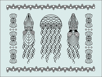 Underwater Creatures aquatic geometry illustration jellyfish minimal pattern shell squid underwater