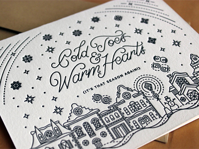 Letterpressed Holiday Card building card christmas greeting holiday lettering letterpress snow stars town village