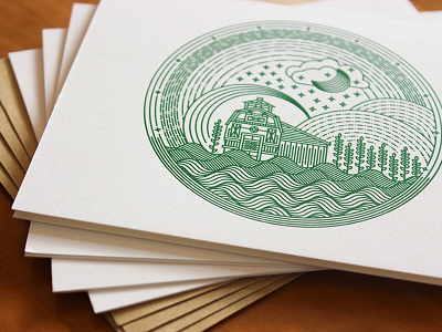 Letterpress Farmhouse barn farm farmhouse geometric green greeting card illustration letterpress linework notecard rural vector