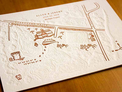 Letterpress Illustrated Map anniversary copper emboss geography illustration letterpress map topography vineyard wedding