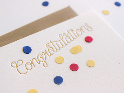 Letterpress "Congratulations" card confetti congrats congratulations greeting card kraft lettering letterpress notecard