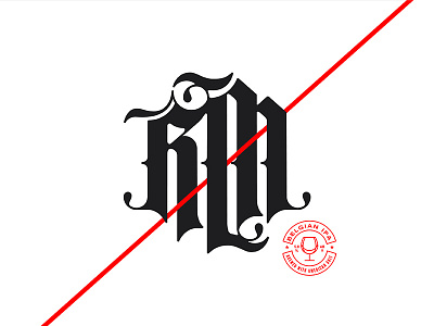 RM Blackletter Mark beer black blackletter diagonal identity lettering logo monogram red slash white