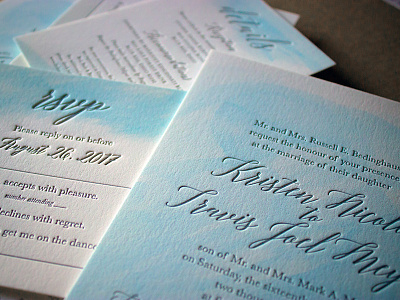 Watercolored Letterpress Wedding Invites brushwork formal invitation invitations letterpress printing script suites watercolor wedding