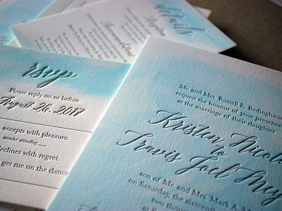 Watercolored Letterpress Wedding Invites