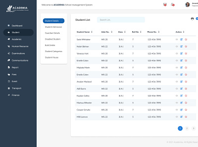 ACAMEDIA School Management System - Student details dashboard design school ui ux web