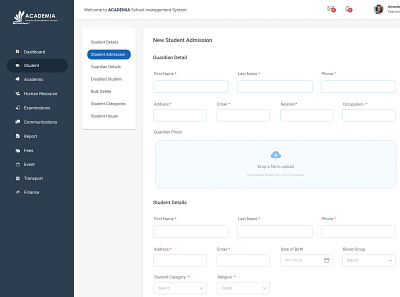 ACAMEDIA School Management System - Student Admission dashboard design school ui ux web