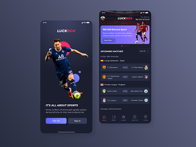 LuckBox - Soccer Bet App app bet betapp branding button clean design flat football illustration ios landing page logo mobi soccer typography ui ux vector web design