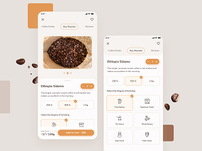 Coffee Yum - Mobile Ui Kit app clean coffee app coffee beans coffee mobile coffee roasted design flat logo mobile coffee app ui ux