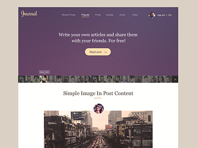 Journal - find your favourite blogger article clean design flat flat design icons interface journal ui ux web website