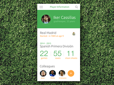 Soccer Player Profile app circles clean design flat menu mobile profile soccer ui ux web