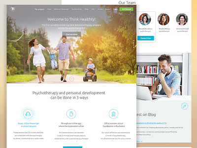 Think Healthy - home page clean flat fresh icons landing page psychology psychotherapy ui ux web web design website