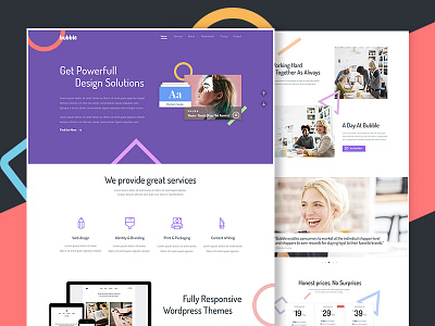 Bubble Home Page branding concept corporate design features flat geometric icon landing page pricing tables ui website