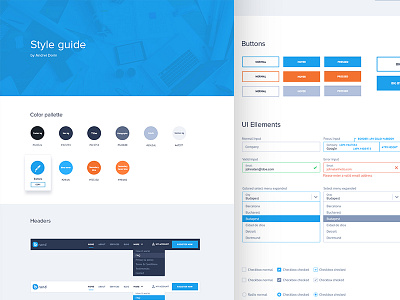 Style Guide blue button clean color dropdown flat header nav styleguide tooltip ui ux