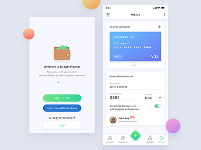 Wallet App budget chart credit card gradient icon ios login mobile ui sign up toggle upload wallet