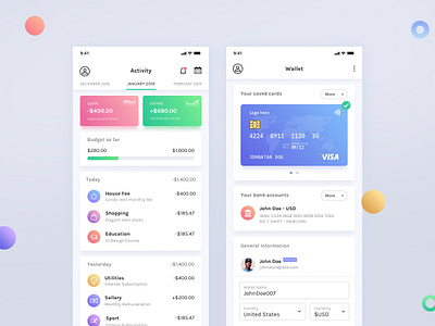 Dashboard and Wallet Screens app branding budget chart clean credit card dashboard design graph illustration ios minimal mobile overview ui ux visa wallet web