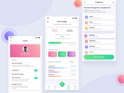 Profile Budget Categories add android budget clean expense finance gradient illustration ios minimalism plan profile save sliders vector wallet