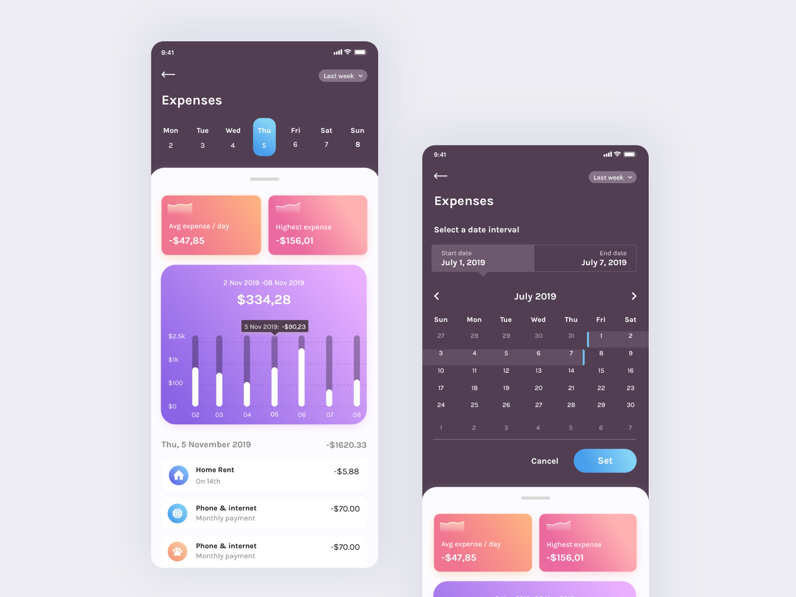 Expenses & Select Date by Dorin Andrei ♒ on Dribbble