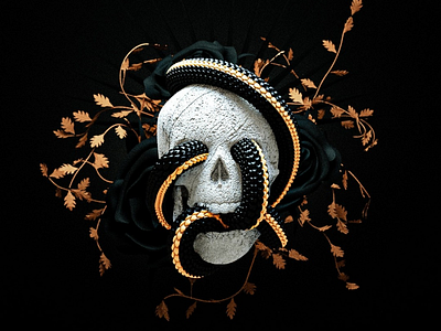 Skulls X Snakes 3d 3d illustration 3d visual art black cinema4d cracks gold illustration octane pattern render roses scales skull snakes trending vines
