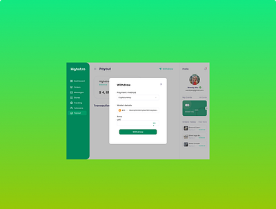 Withdrawal crypto ecommerce seller ui web