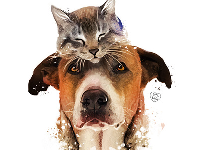 Henry and Baloo adobe photoshop art artist cats character design design digital art dog illustration portrait