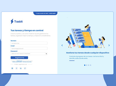 Form de Registo | Taskit; App para administración de tareas branding form registration review task ui ux uxwriting