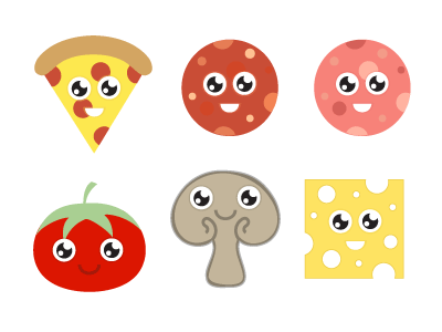 Little Characters Revised cartoon characters cute food pizza toppings