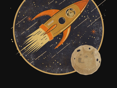 Shiba dog going to the moon. design drawing illustration retro shirt shirt design vector