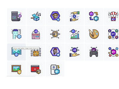 Nft Non-fungible token asset color icon pack