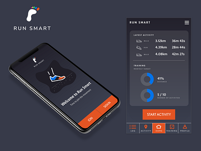 RUN SMART - fitness app mockup app branding design ui ux