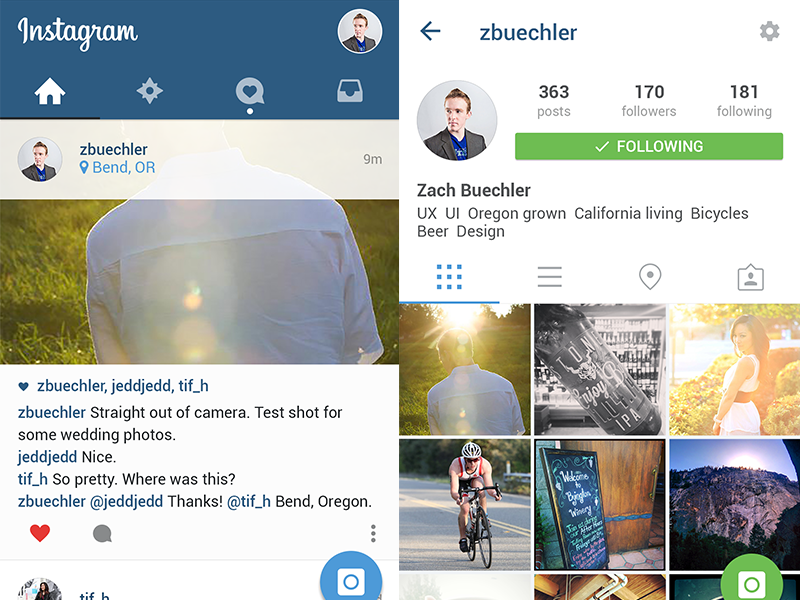 Download Instagram in Material Design by Zach Buechler on Dribbble