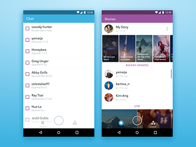 New Snapchat UI + Freebie android chat conversation list discover freebie sketch snapchat stories ui