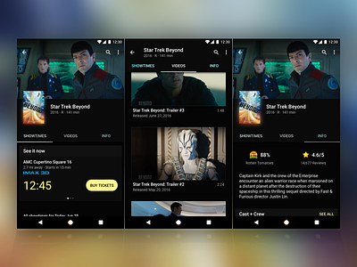Movie App Details Page android material design movie ratings showtime trailers
