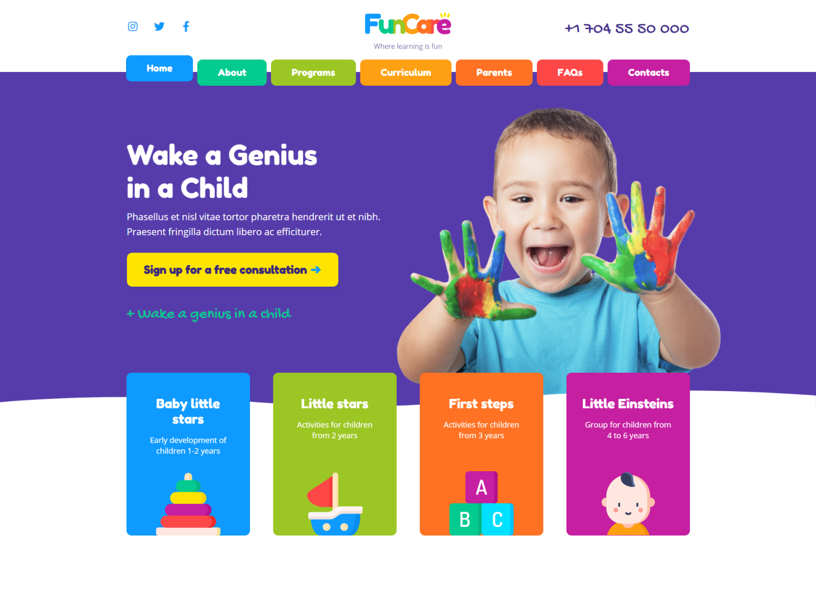 Enjoyable Daycare Website Design Theme FunCare by Zemez WordPress on