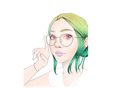 green hair artwork artworks digitalart digitalpaint digitalpainting drawing eye girl glasses painting photo photoshop purple