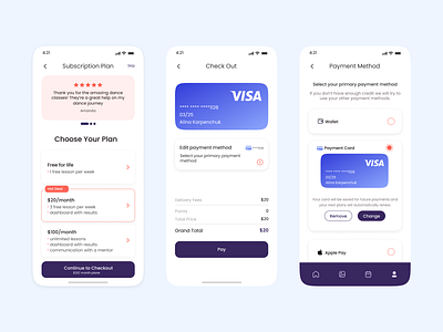 Dance App Subscription Plan & Payment Method design ui user interface design