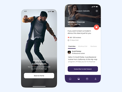 Dance App ui user interface design