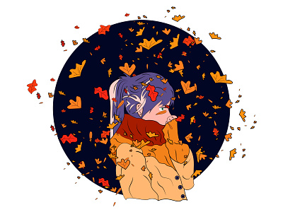 The Girl Autumn 2d 2d art adobe adobe illustrator anime autumn autumn leaves beautiful cartoon design fall flat flatdesign girl halloween leaf logo scarf style vector