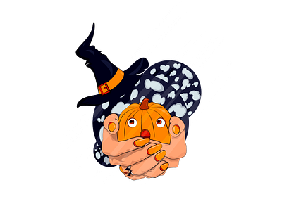 Halloween Pumpkin 2d 2d art and.design autumn bat cartoon design flat halloween halloween design halloween flyer hands hat moon night pumpkin sticker vector whitch whitch hat