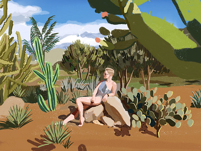 Arizona dreams cactus desert digital drawing editorial girl illustration landscape nature people procreate