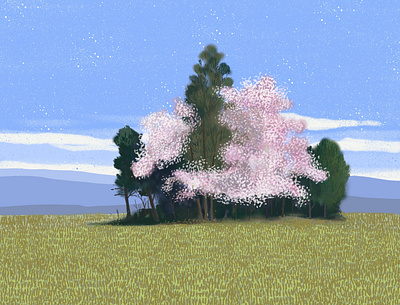 Japanese spring digital drawing illustration japan landscape nature procreate sakura spring