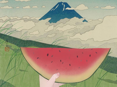 my dream collage collageart digital drawing editorial fuji illustration procreate sky ukiyo watermelon window