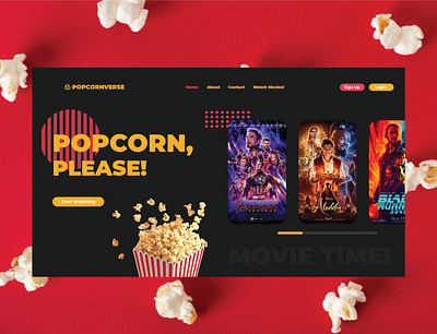 Popcornverse colorful dark mode design flat minimal movies popcorn ui ux web website