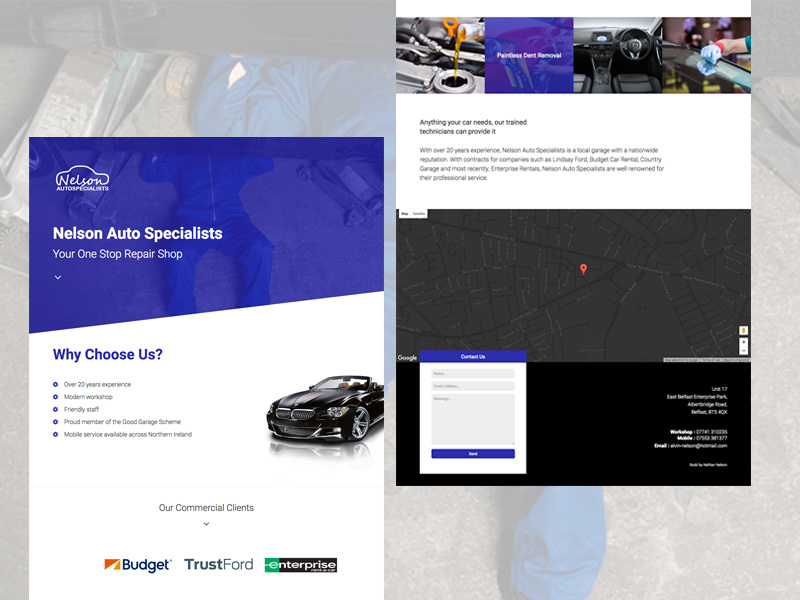 Nelson Auto Specialists onepage repairs auto mechanic car dev web site developer development design website