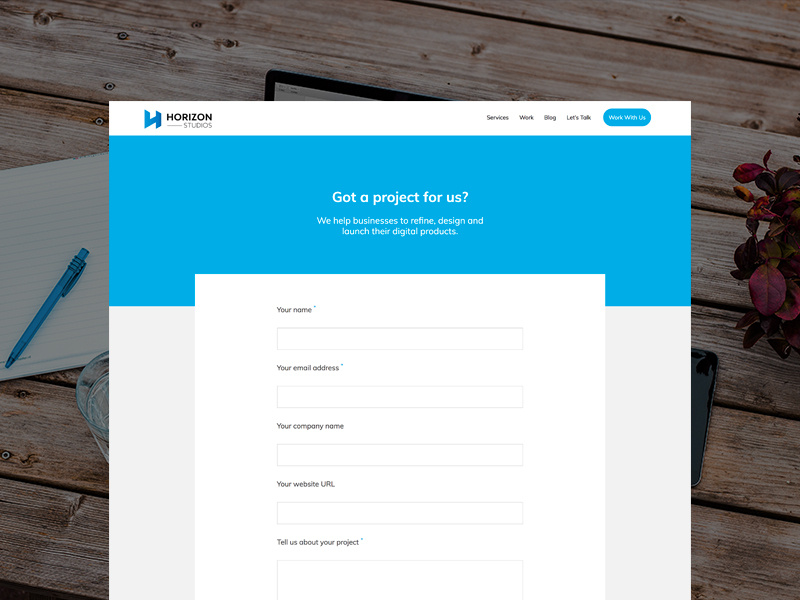 Let's build something together responsive design horizon studios web design website horizon contact enquiry project form